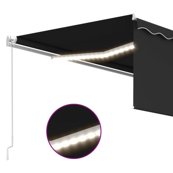 Ръчно прибиращ се сенник с щора и LED, 4x3 м, антрацит