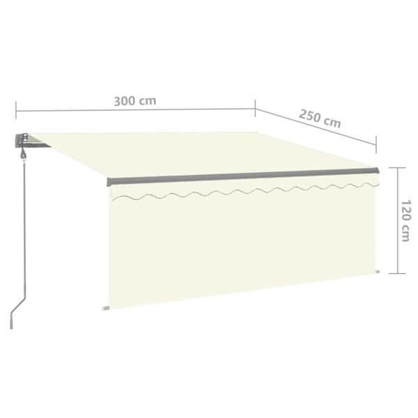 Автоматичен сенник, щора, LED, сензор за вятър, 3x2,5 м, кремав