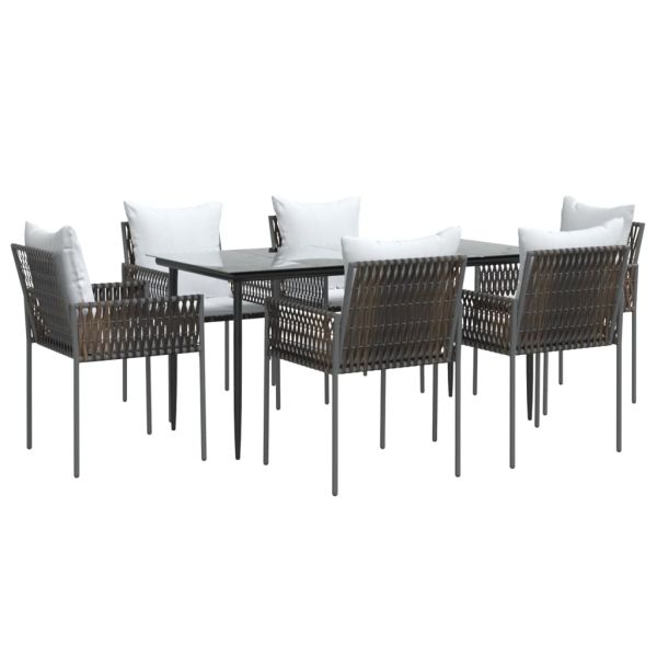 Градински комплект от 7 части с възглавници полиратан и стомана