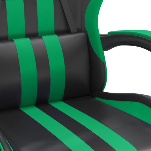 Гейминг стол с опора за крака, черно и зелено, изкуствена кожа