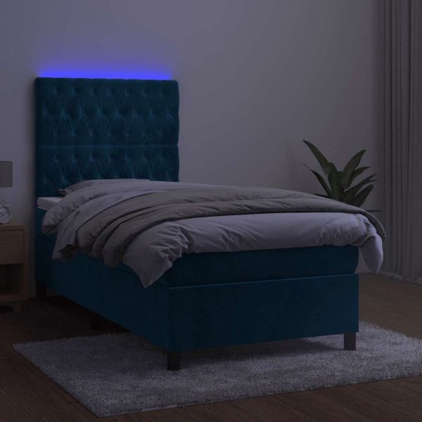 Боксспринг легло с матрак и LED, тъмносиньо, 80x200 см, кадифе
