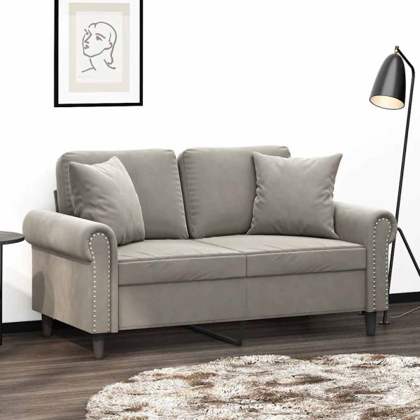 2-местен диван с възглавници, светлосив, 120 см, кадифе
