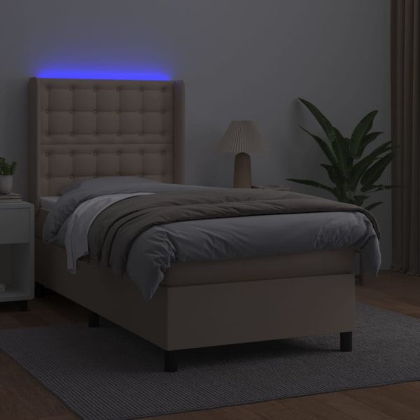 Боксспринг легло с матрак LED капучино 80x200см изкуствена кожа