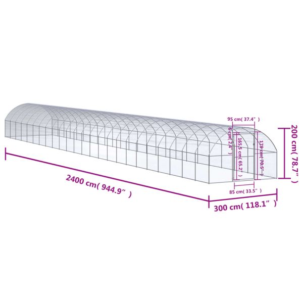 Птичарник на открито, 3x24x2 м, поцинкована стомана