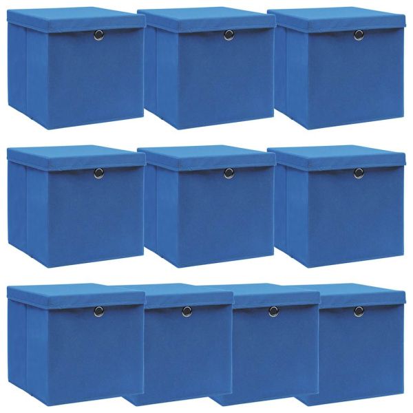 Кутии за съхранение с капаци 10 бр сини 32x32x32 см плат