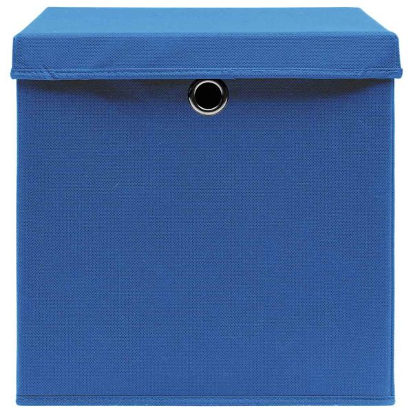 Кутии за съхранение с капаци 10 бр сини 32x32x32 см плат