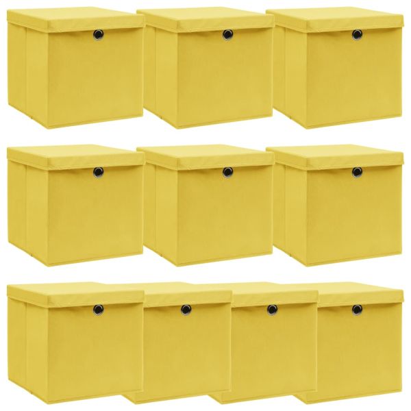 Кутии за съхранение с капаци 10 бр жълти 32x32x32 см плат