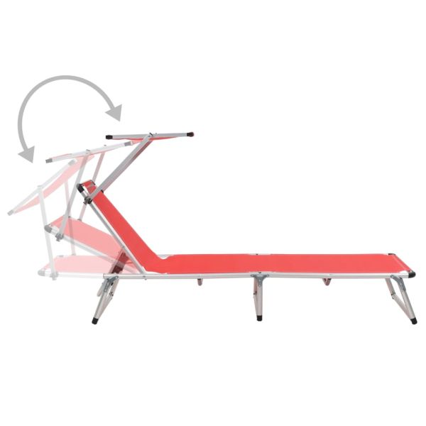312459 Folding Sun Loungers with Roof 2 pcs Aluminium&Textilene Red