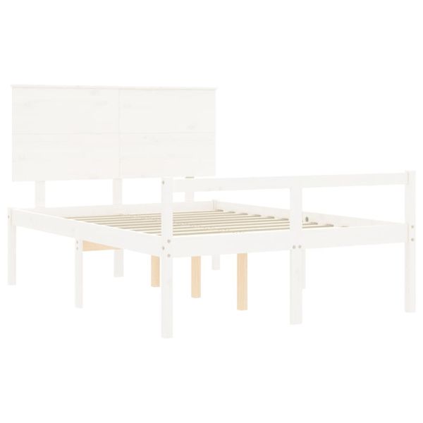 Легло за възрастни с табла, бяло, 120x200 см, масивно дърво