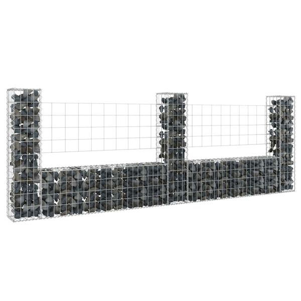 U-образна габионна кошница с 3 стълба, желязо, 260x20x100 см