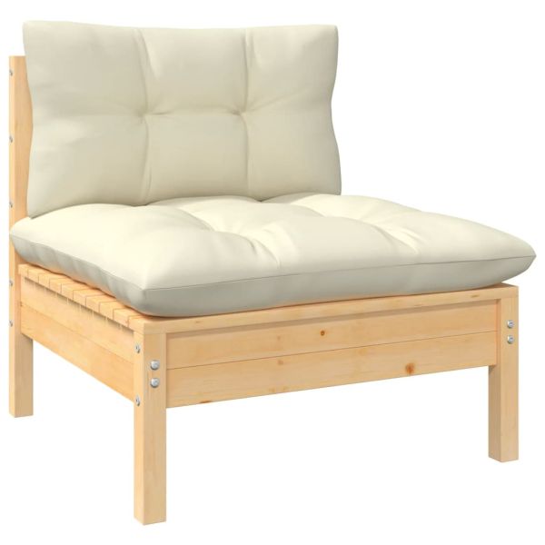 Градински комплект с кремави възглавници, 13 части, бор масив
