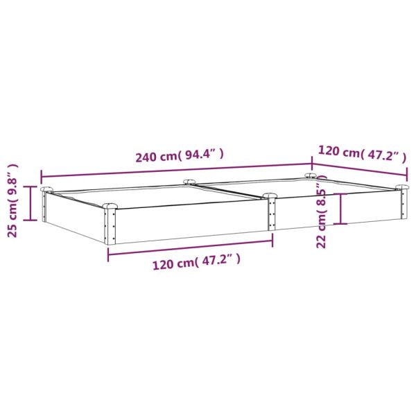 Градинска повдигната леха с вложка кафяв 240x120x25см ела масив