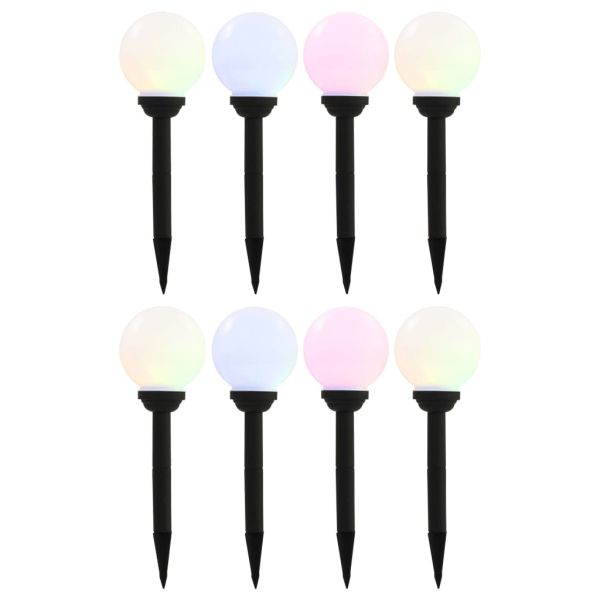 Външни соларни лампи 8 бр LED сферични 15 см RGB