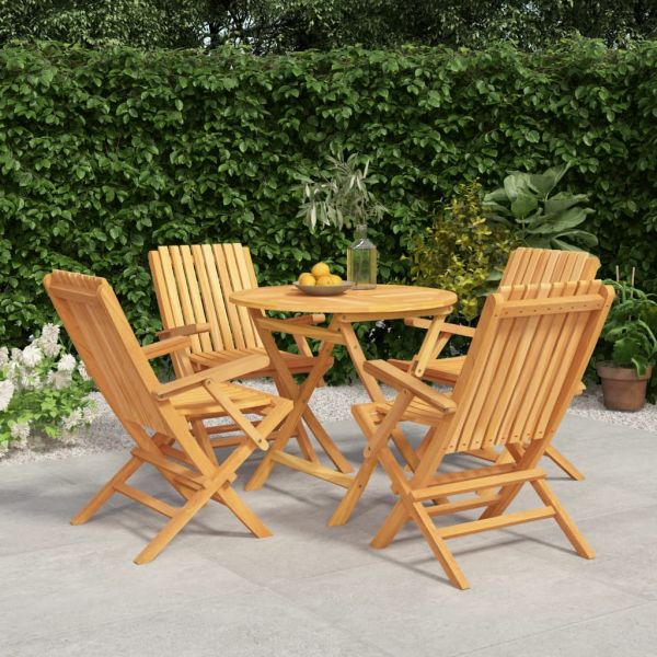 Градински трапезен комплект, 5 части, тиково дърво масив