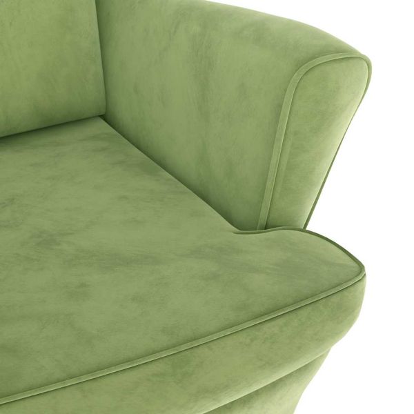 Фотьойл Wingback с табуретка, светлозелено, кадифе