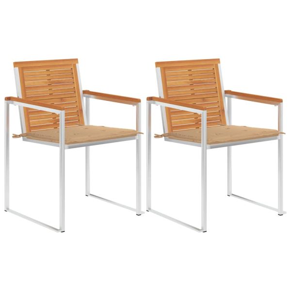 Градински столове с възглавници, 2 бр, акация масив и стомана