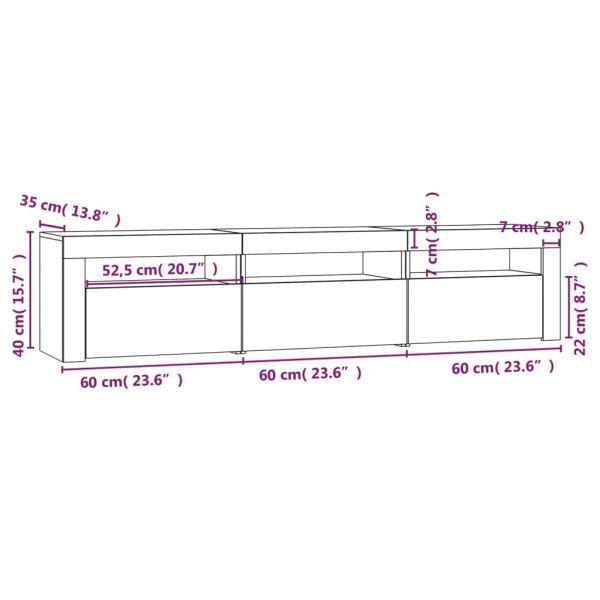 ТВ шкаф с LED осветление, опушен дъб, 180x35x40 см