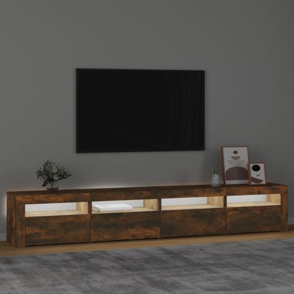 ТВ шкаф с LED осветление, опушен дъб, 240x35x40 см