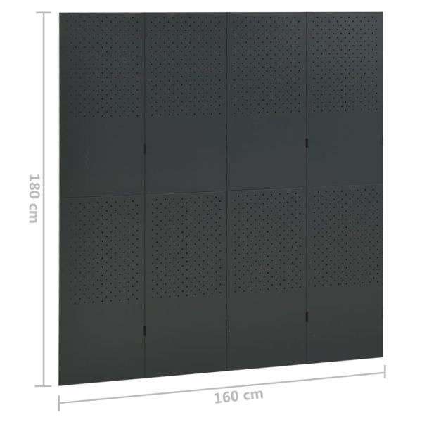 4-панелни паравани за стая, 2 бр, антрацит, 160x180 см, стомана