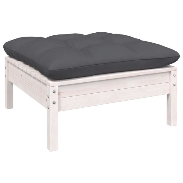 Градински лаундж комплект с възглавници, 10 части, бял, бор