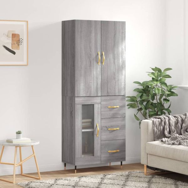 Висок шкаф, сив сонома, 69,5x34x180 см, инженерно дърво