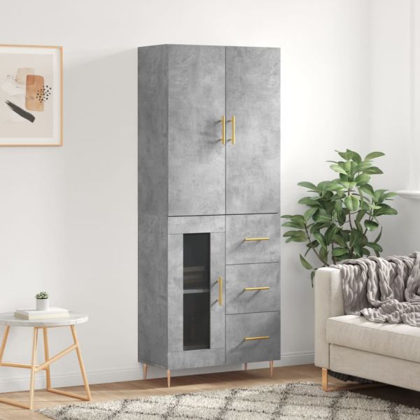 Висок шкаф, бетонно сив, 69,5x34x180 см, инженерно дърво