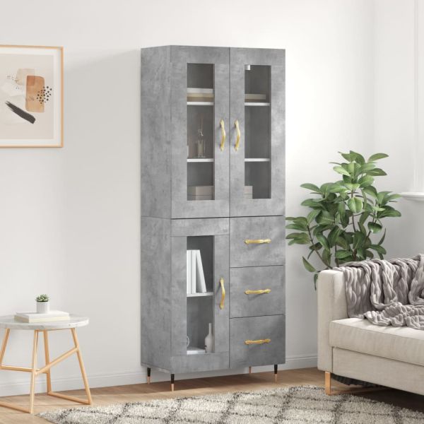 Висок шкаф, бетонно сив, 69,5x34x180 см, инженерно дърво