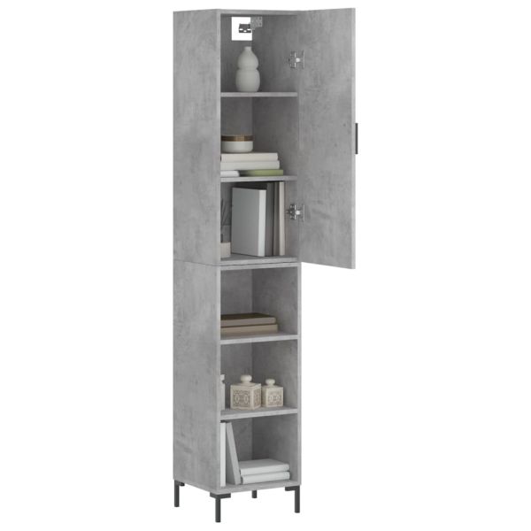 Висок шкаф, бетонно сив, 34,5x34x180 см, инженерно дърво