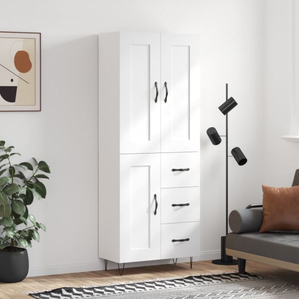 Висок шкаф, бял, 69,5x34x180 см, инженерно дърво
