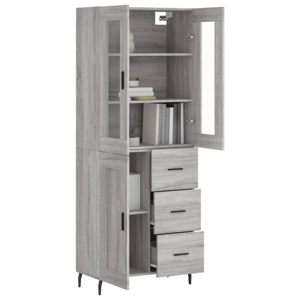 Висок шкаф, сив сонома, 69,5x34x180 см, инженерно дърво