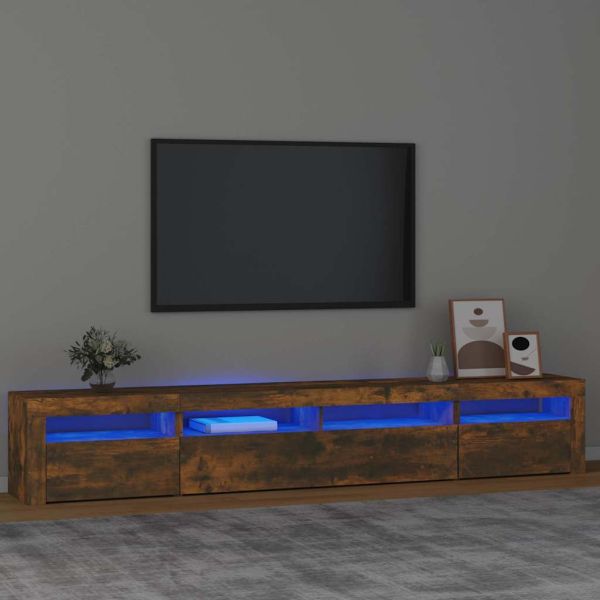 ТВ шкаф с LED осветление, опушен дъб, 240x35x40 см