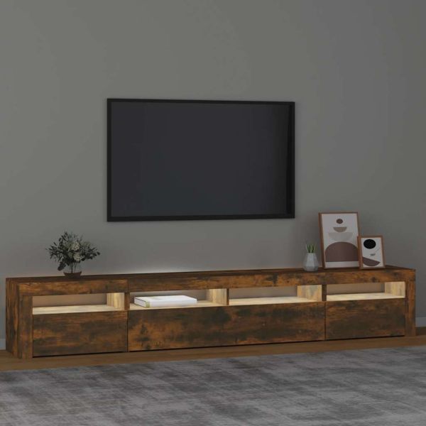 ТВ шкаф с LED осветление, опушен дъб, 240x35x40 см