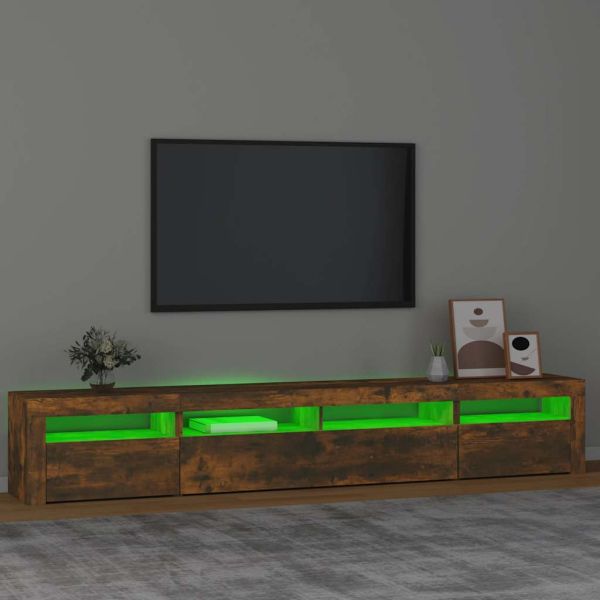ТВ шкаф с LED осветление, опушен дъб, 240x35x40 см
