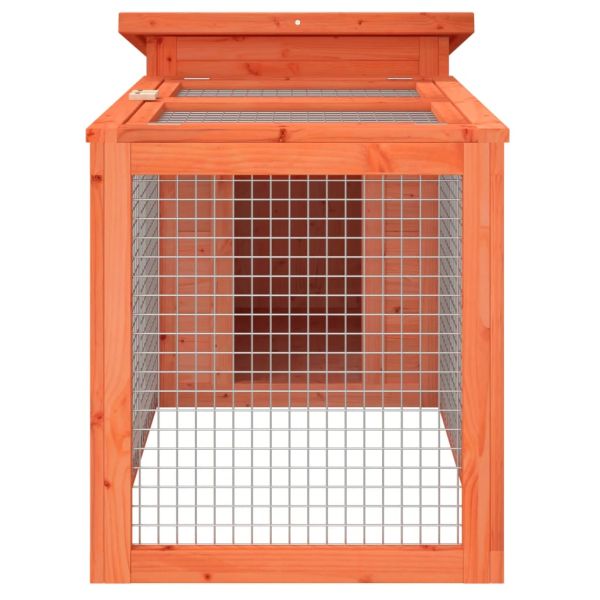 Клетка за зайци кафява 100,5x54x55 см борово дърво масив