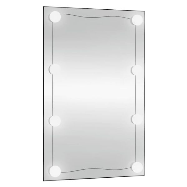 Стенно огледало с LED лампи 50x80 см стъкло правоъгълно
