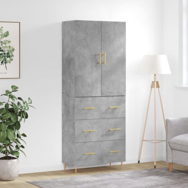 Висок шкаф, бетонно сив, 69,5x34x180 см, инженерно дърво