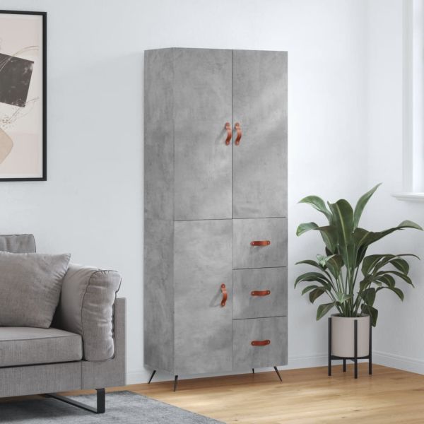 Висок шкаф, бетонно сив, 69,5x34x180 см, инженерно дърво
