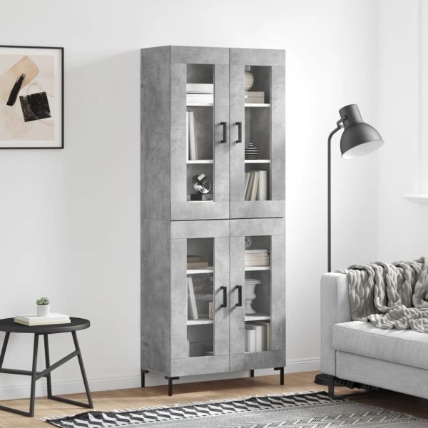 Висок шкаф, бетонно сив, 69,5x34x180 см, инженерно дърво