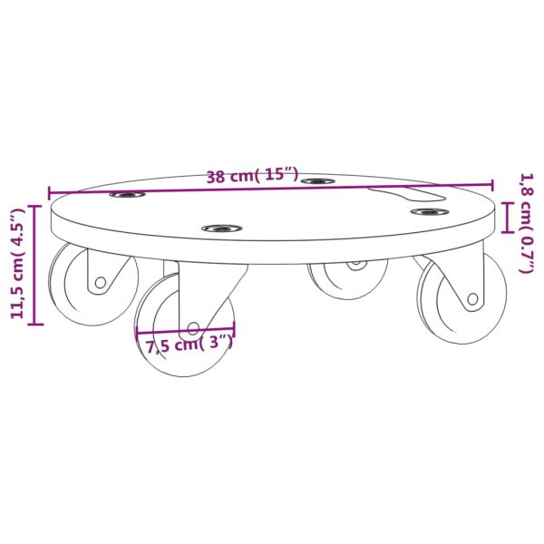 Транспортни колички 2 бр кръгли Ø38x11,5 см 250 кг