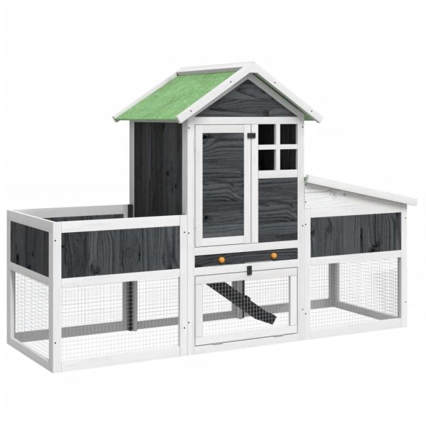 Клетка за зайци сива 170x63x113 см борово дърво масив