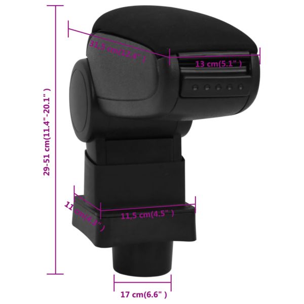 Подлакътник за кола черен 13x31,5x(29-51) см ABS