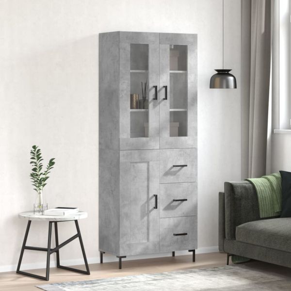 Висок шкаф, бетонно сив, 69,5x34x180 см, инженерно дърво