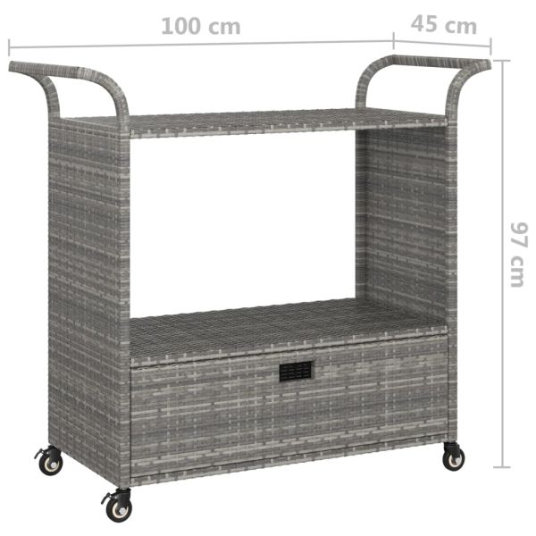 Бар количка с чекмедже, сива, 100x45x97 см, полиратан
