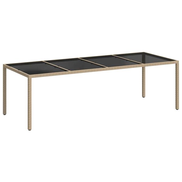 Градинска маса бежова 250x100x75 см закалено стъкло и полиратан