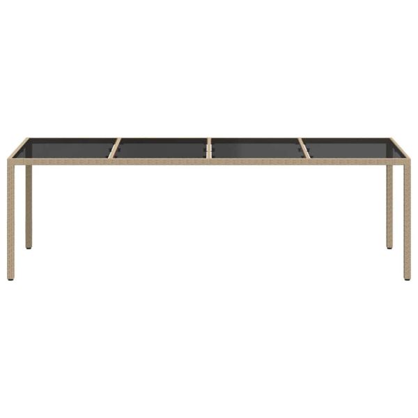 Градинска маса бежова 250x100x75 см закалено стъкло и полиратан