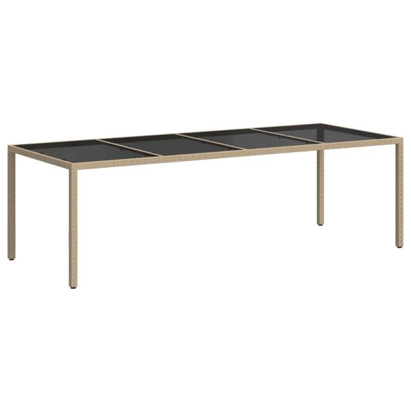 Градинска маса бежова 250x100x75 см закалено стъкло и полиратан