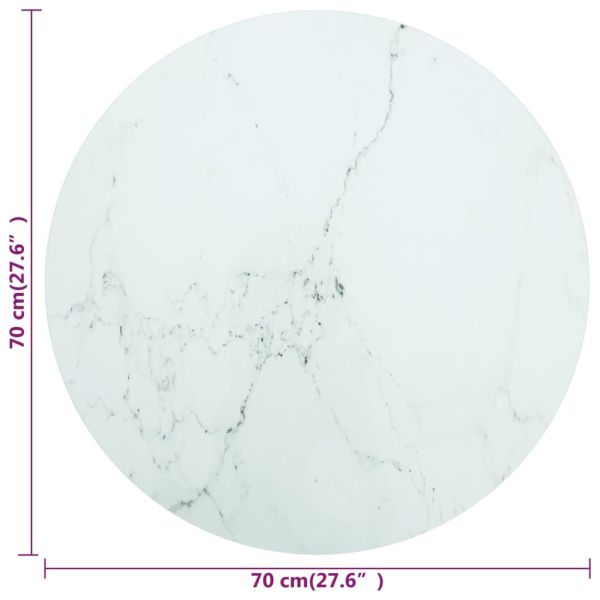 Плот за маса бял Ø70x0,8 см закалено стъкло с мраморен дизайн