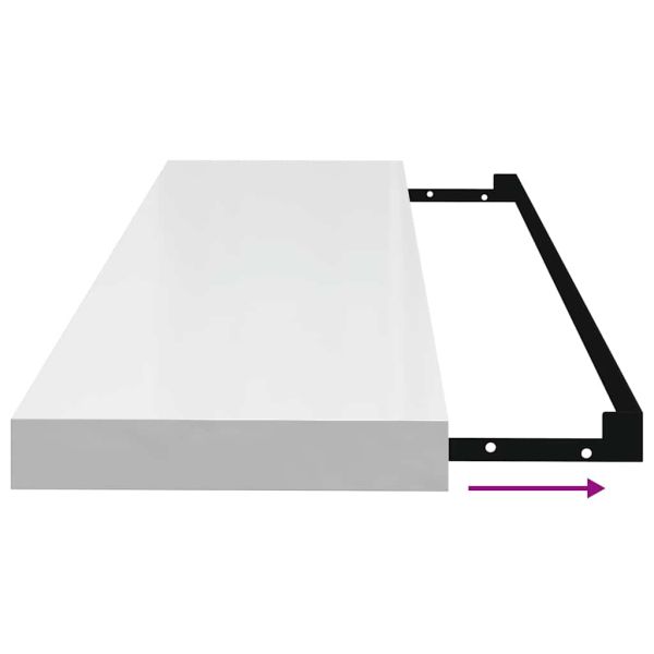 Окачени стенни рафтове, 2 бр, бял гланц, 90x23,5x3,8 см, МДФ