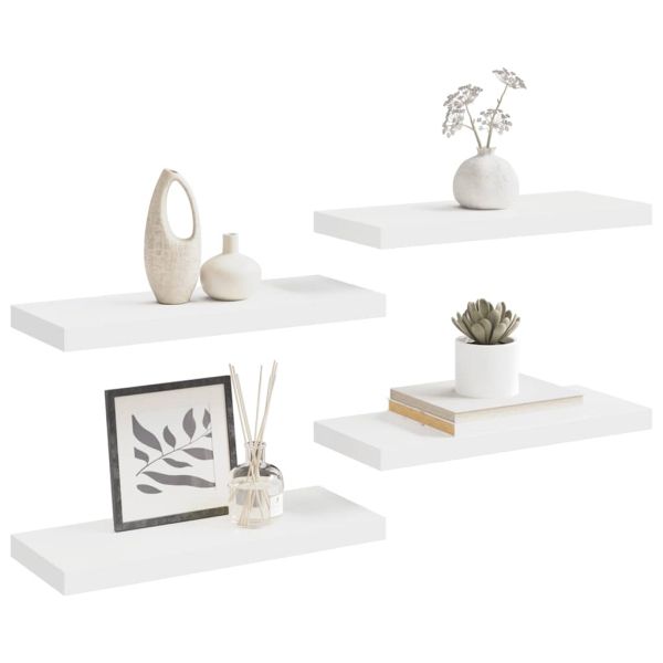 Окачени стенни рафтове, 4 бр, бели, 60x23,5x3,8 см, МДФ