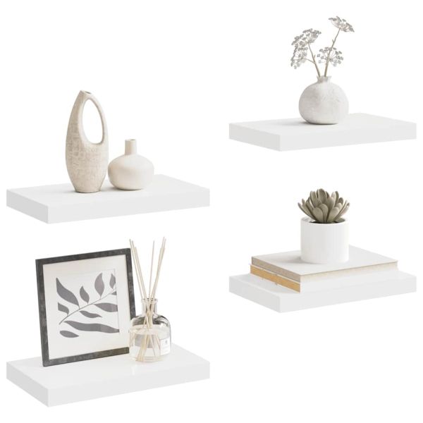 Окачени стенни рафтове, 4 бр, бели, 40x23,5x3,8 см, МДФ